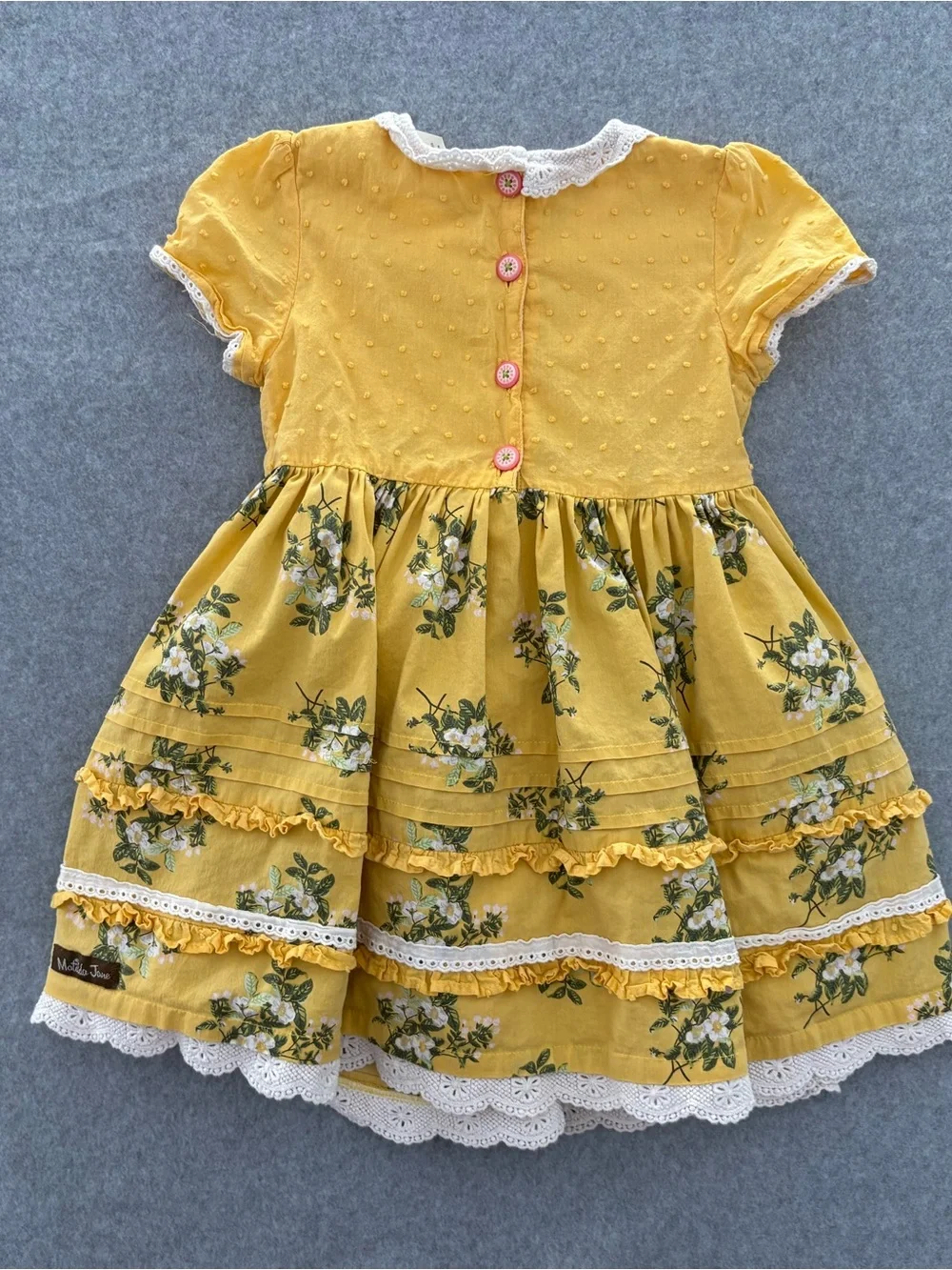 Matilda Jane Stay Golden Yellow Floral Lace Ruffle Dress Girls Size 4
